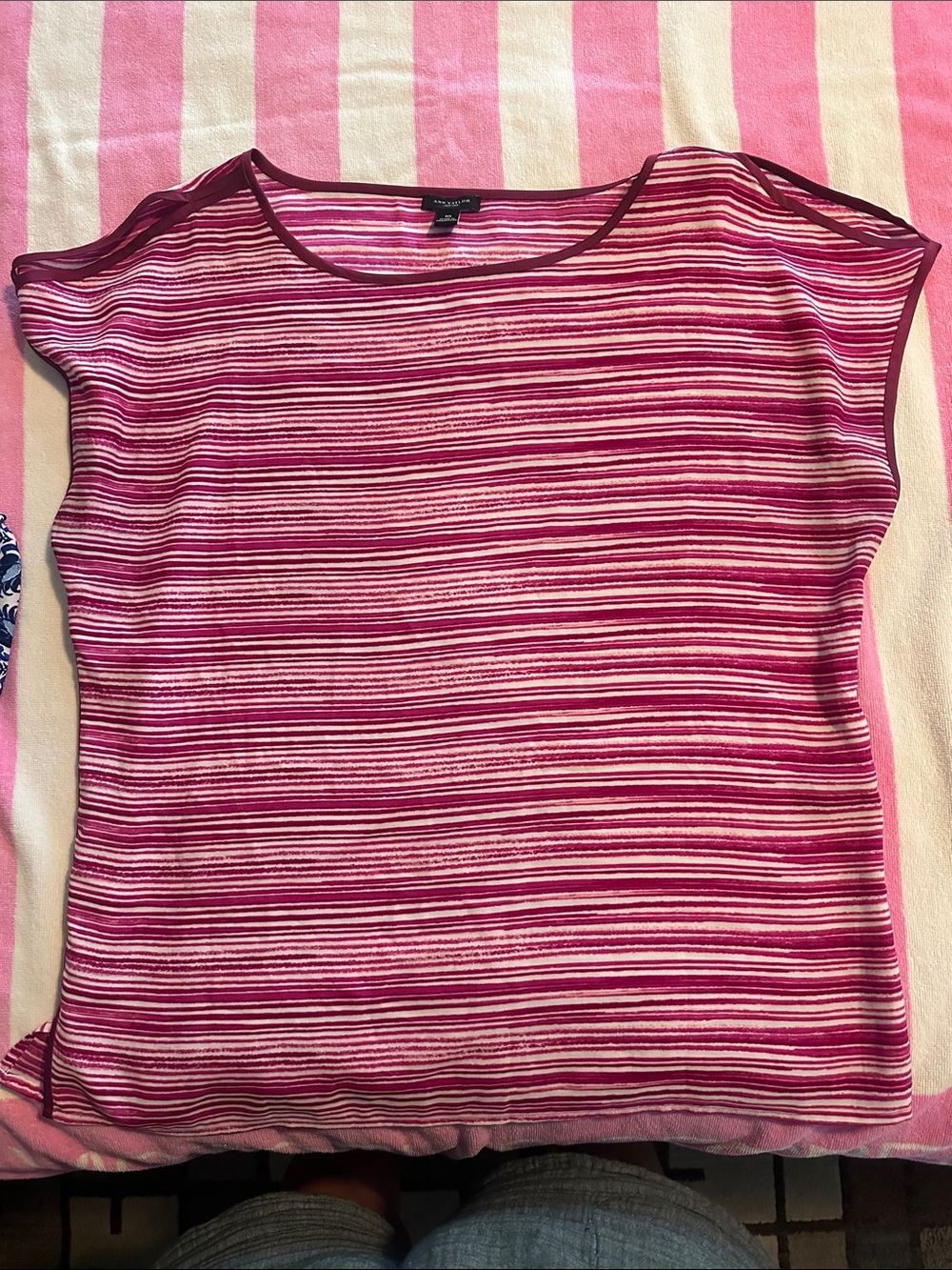 Ann Taylor Pink & White Striped Short Sleeve Top